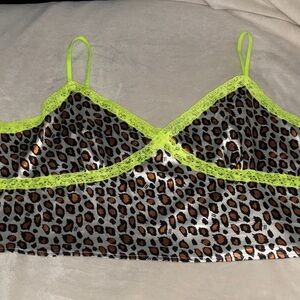 Leopard Print Cami with Neon Lace Trim